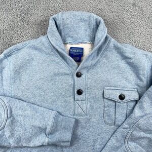 Pendleton Sweater Mens Large Blue Shawl Collar Elbow Patch Fleece Pullover